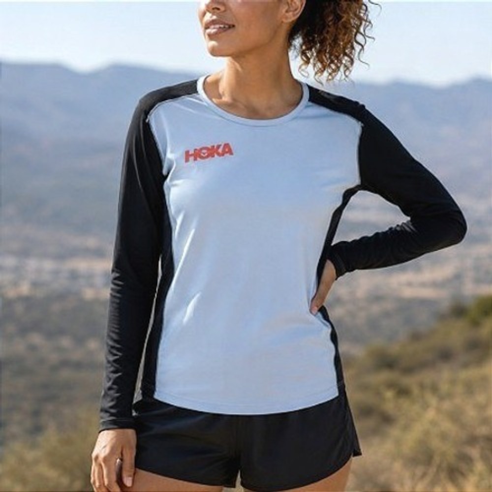 Hoka Light Blue Black Performance Athletic Moisture Wick Running Shirt S